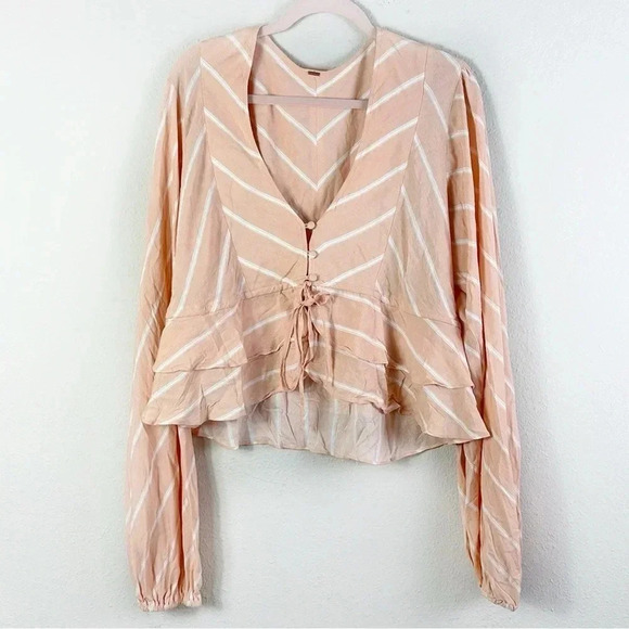 Free People Samifran Long Sleeve Petal Combo Peach Ruffle Top Women Size L - Picture 6 of 15